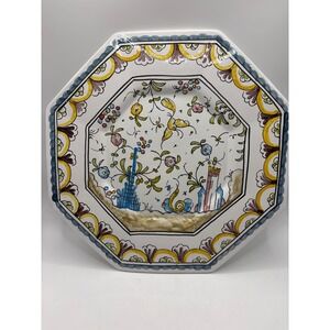 Berardos Fait-Main Octagonal Decorative Plate Hand Painted Ceramic Wall Art 486